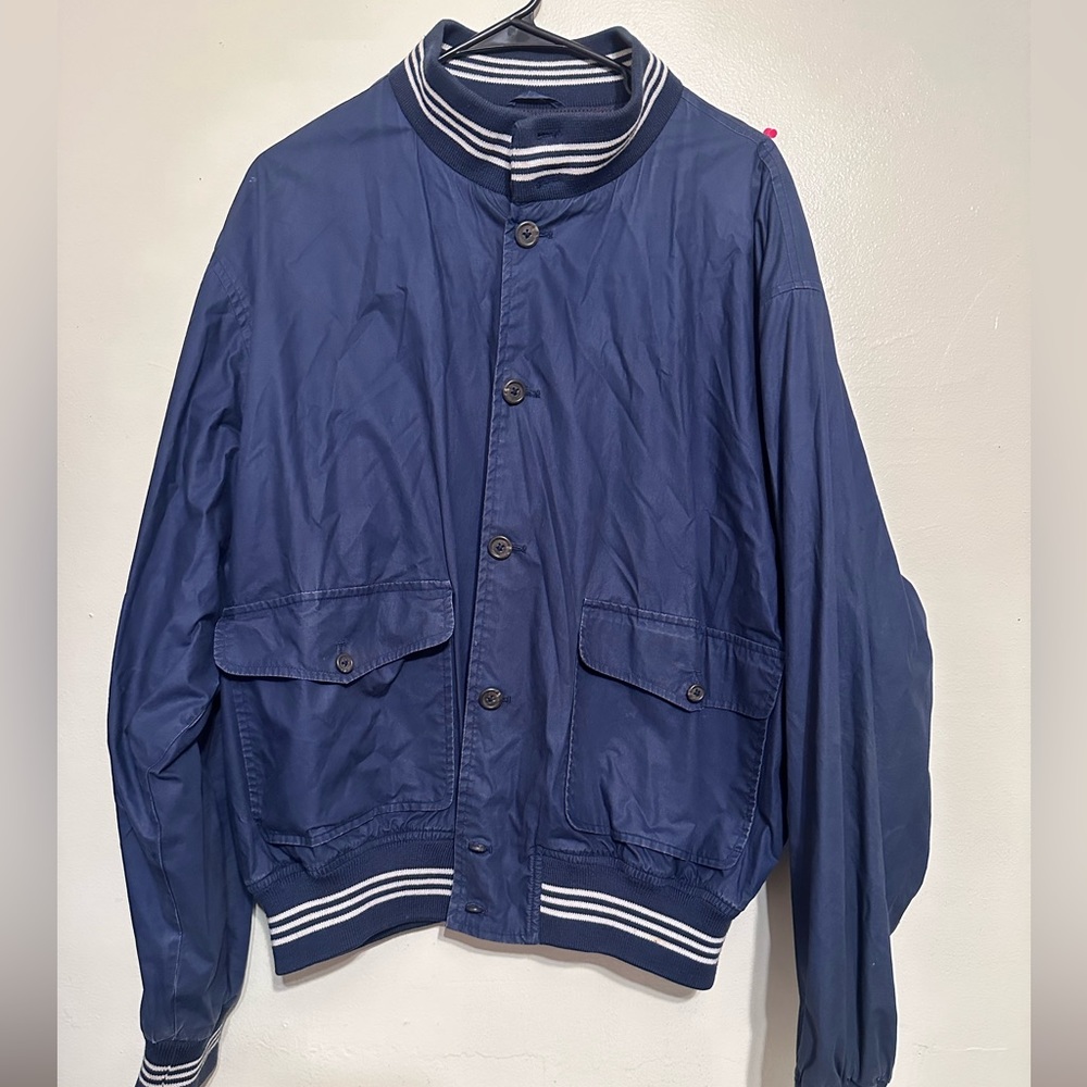 Vintage Polo Ralph Lauren Stadium Varsity Bomber Jacket XL Button Up Blue Stripe